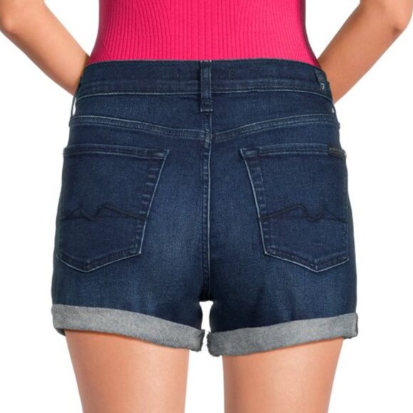 NEW 7 For All Mankind Rolled Hem Denim Shorts Women's 31 Kaia Jean mid rise blue - Picture 3 of 13